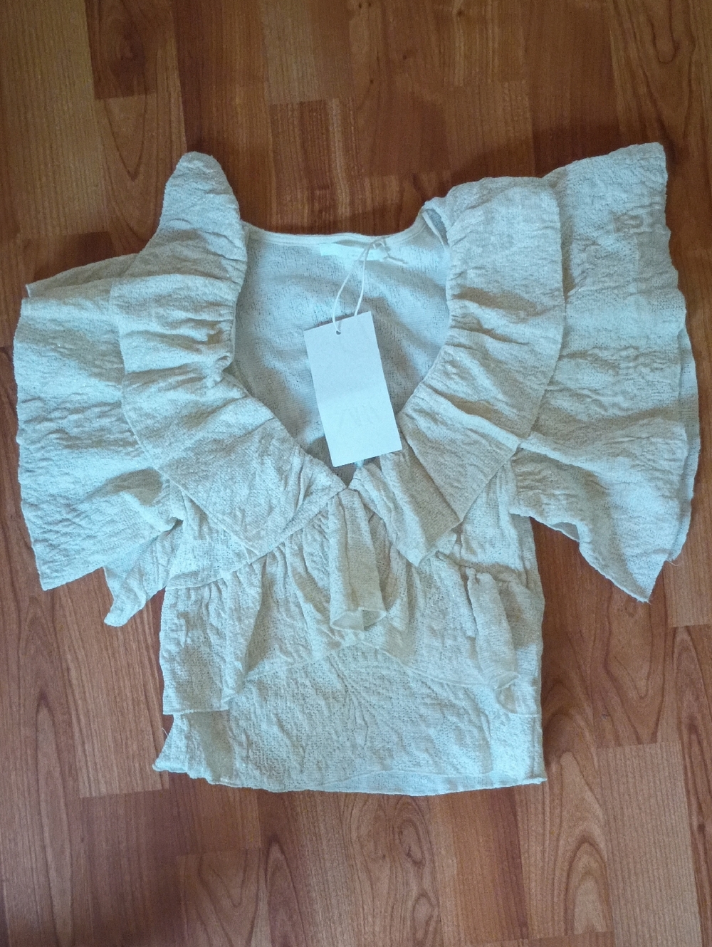 Zara Cream Ruffle Tie-Front Blouse